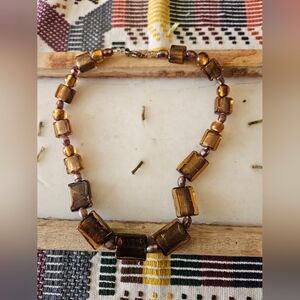 Chic Gold and Brown Beaded Necklace